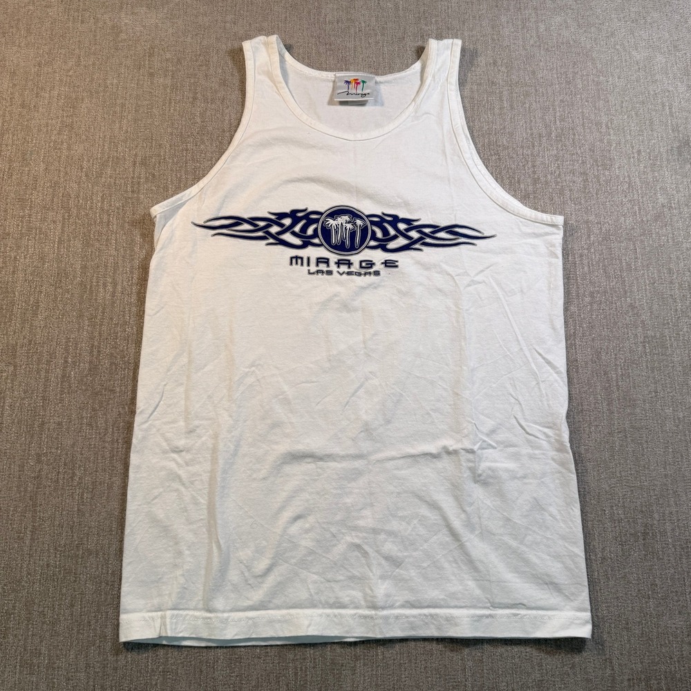 Vintage Mirage Las Vegas Tank Top White Tribal Graphic Y2K Mens Medium USA Made